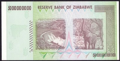 Zimbabwe. 50 trylionów dolarów. Seria AA. 2008