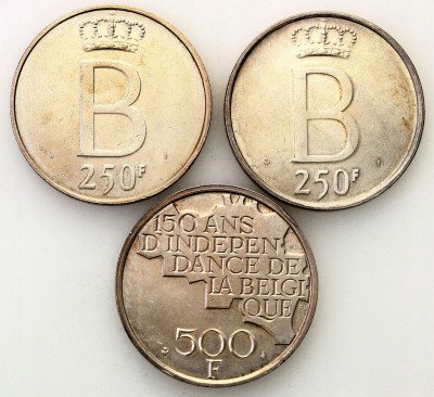 Belgia 250 franków 1976 x 2 + 500 franków 1980