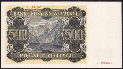 Banknot 500 złotych 1940 seria B