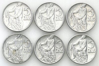 PRL. 5 złotych 1971 - 1974 Rybak, Al Zestaw 6 szt