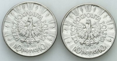 10 złotych Piłsudski 1935 + 1936 - zestaw 2 sztuk