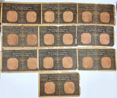 1000 marek polskich 1916 zestaw 10 sztuk