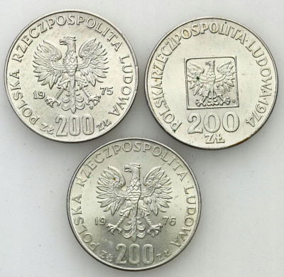 PRL. 200 złotych 1974-1976, zestaw 3 monet