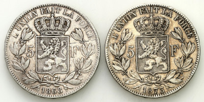 Belgia 5 franków 1868 + 1873 (2 szt.)