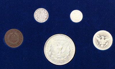 USA, Zestaw 5 monet. 5 centów – 1 dolar, SREBRO