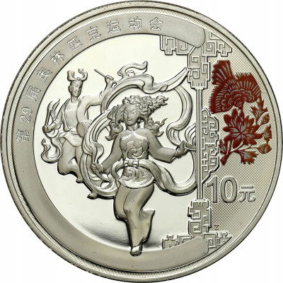 Chiny 10 Yuan 2008 Oly Pekin 1 uncja SREBRO