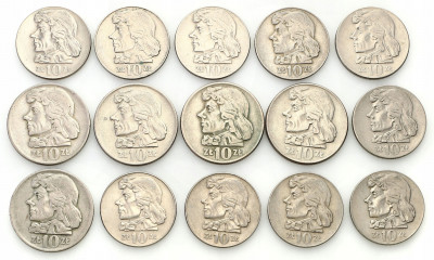 10 złotych 1959 - 1973 Kościuszko zestaw 15 szt