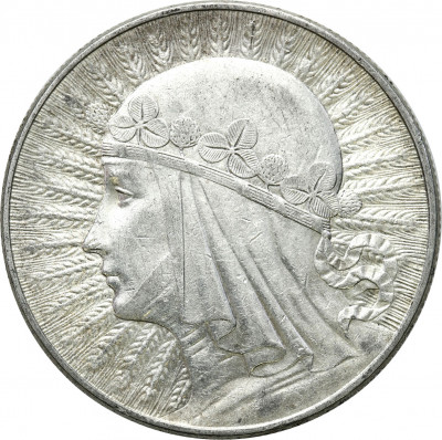 II RP 10 złotych 1932 MW głowa kobiety ze znakiem