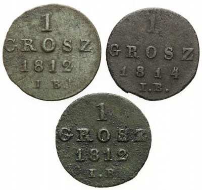 1 grosz 1812 - 1814 IB, Warszawa zestaw 3 sztuk