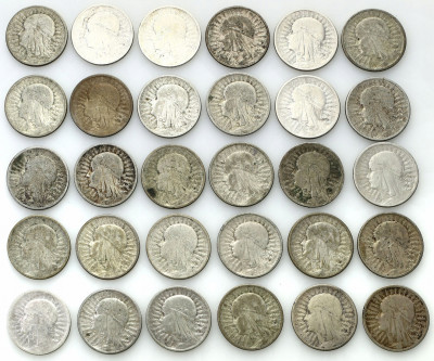 2 złote 1932-1934 głowa kobiety, zestaw 30 monet
