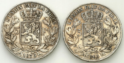 Belgia 5 franków 1868 + 1873 (2 szt.)