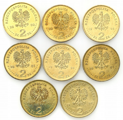 2 złote 1998-2001, zestaw 8 sztuk