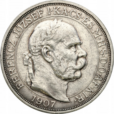 Węgry 5 koron 1907 KB, Kremnica - SREBRO
