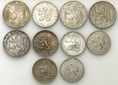 Czechy 5-100 koron zestaw 10 sztuk różne SREBRO