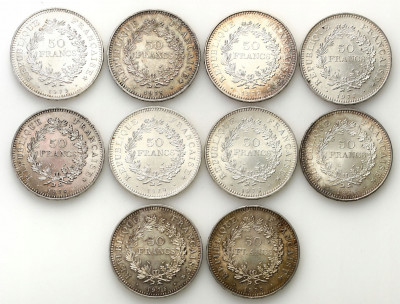 Francja 50 franków 1974-1978 RÓŻNE zestaw 10 szt
