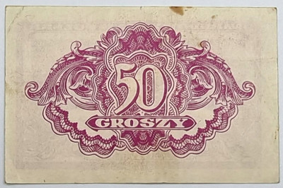 50 groszy 1944, bez oznaczenia serii i numeracji.