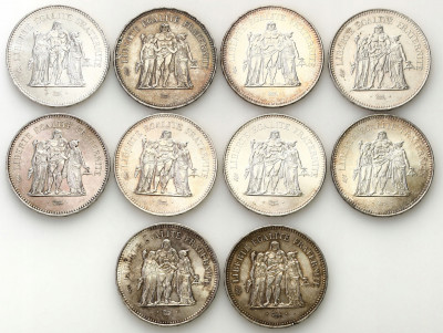 Francja 50 franków 1974-1978 RÓŻNE zestaw 10 szt