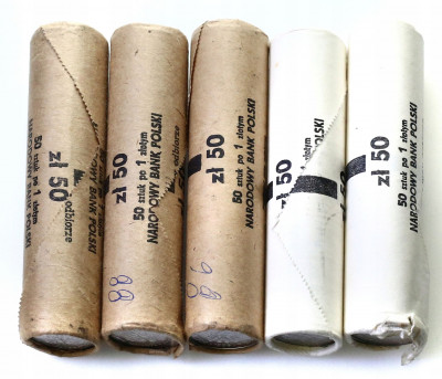 Rulony mennicze 50 gr – 5 zł 1986–88 Zestaw 5 szt