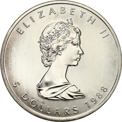 Kanada 5 dolarów 1988 Liść 1 uncja SREBRO