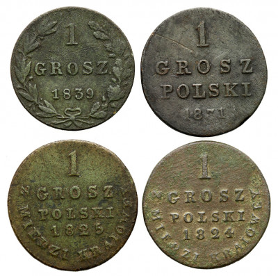 Grosz 1824-1839, Warszawa, zestaw 4 sztuk