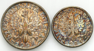 1 złoty + 2 złote 1924 Paryż zestaw 2 szt.