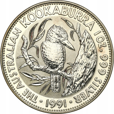 Australia 1 dolar 1991 Kookaburra SREBRO uncja