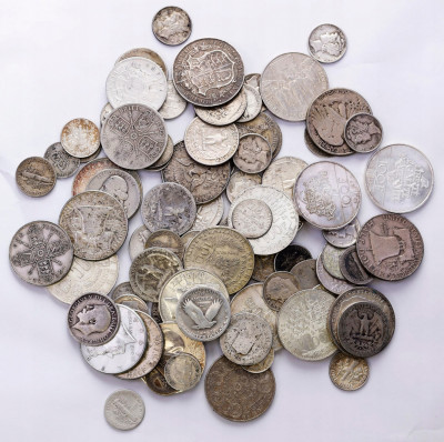 Świat. Zróżnicowany zestaw monet 91 szt SREBRO 900