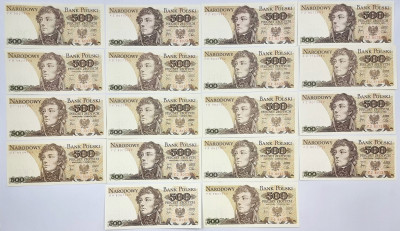 Banknoty 500 złotych 1982, zestaw 18 sztuk