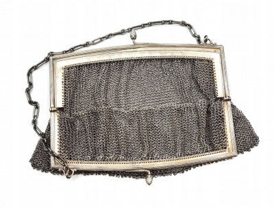Francja XIX w. Piękna torebka balowa SREBRO
