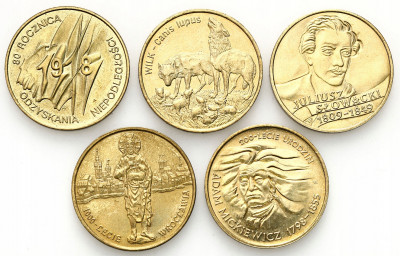 2 złote 1998-2000 GN - zestaw 5 sztuk – różne