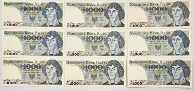 Banknoty 1.000 złotych 1982, zestaw 9 sztuk