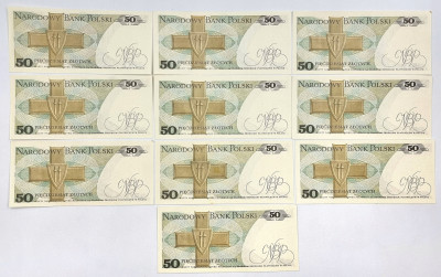 Banknoty 50 złotych 1986 zestaw 10 sztuk