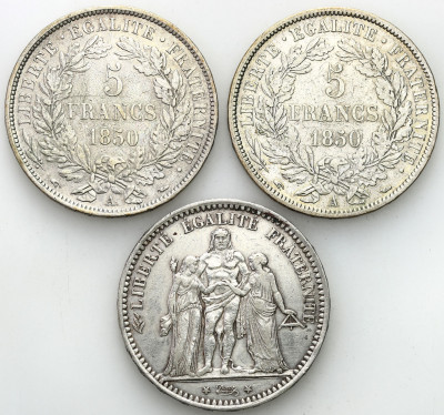 Francja 5 franków 1850, 1873 A – Zestaw 3 szt