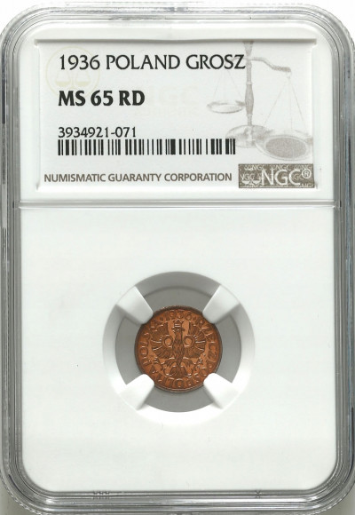 II RP. 1 grosz 1936 NGC MS65 RB