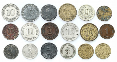 Niemcy, 1 – 10 fenigów 1897 – 1944 – zestaw 18 szt