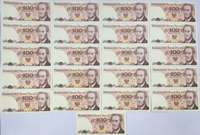 Banknoty 100 złotych 1986, zestaw 21 sztuk