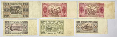 Banknoty 10-500 złotych 1948 6 szt.