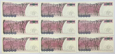 Banknoty 10.000 złotych 1988, zestaw 9 sztuk