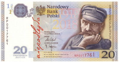 Banknot 20 złotych 2018 Niepodległość