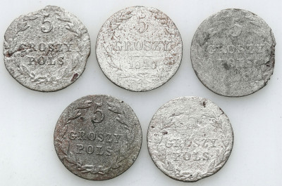 5 groszy 1816, 1818, 1823 1825 1840 Warszawa 5 szt