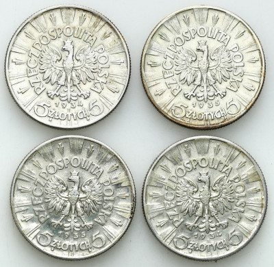 5 złotych 1934-1935 Piłsudski - zestaw 4 sztuk