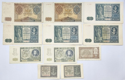 Banknoty 1-100 złotych 1941, 11 szt.
