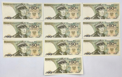 Banknoty 50 złotych 1986 zestaw 10 sztuk