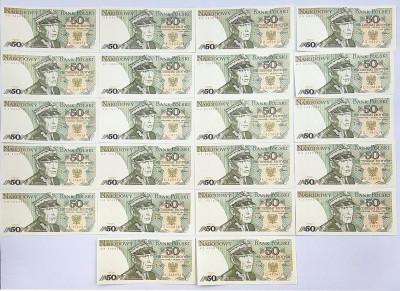 Banknoty 50 złotych 1988 zestaw 22 sztuk