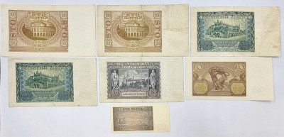 Banknoty 2-100 złotych 1940, 1948, 7 szt.