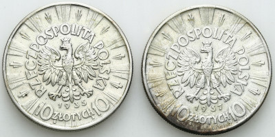 10 złotych Piłsudski 1935 + 1937 - zestaw 2 sztuk