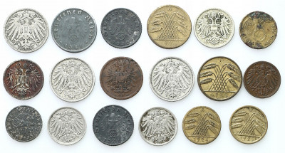 Niemcy, 1 – 10 fenigów 1897 – 1944 – zestaw 18 szt