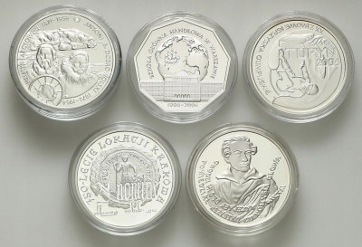 10 złotych 1999- 2007 zestaw 5 szt. różne SREBRO