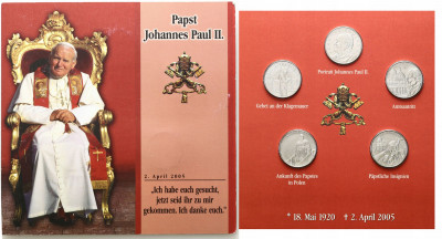 Malta, 1 lira Jan Paweł II - zestaw 5 szt.