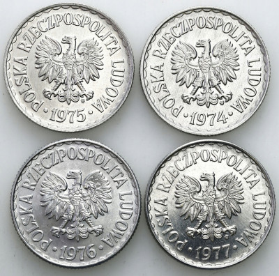 PRL. 1 złoty 1974-1977, 4 szt. - PIĘKNE